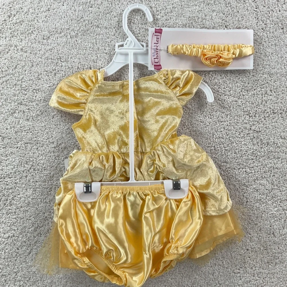 What a Character! Yellow Belle Princess Costume Dress Bloomers Headband 6-9M